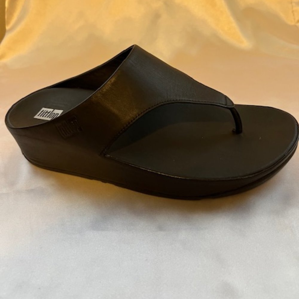 Fitflop Lulu Black Microwobbleboard Wedge Thong Size 8